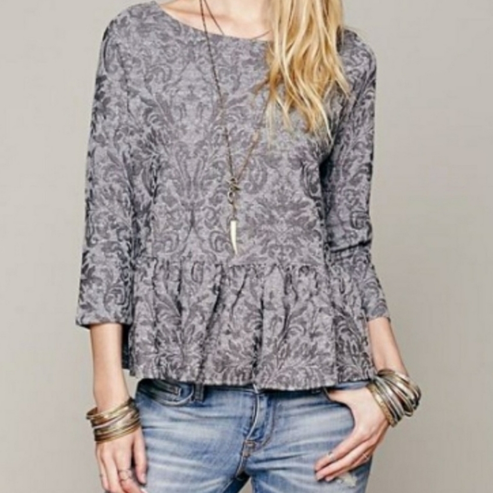 Free People Peplum Textured Floral Blouse